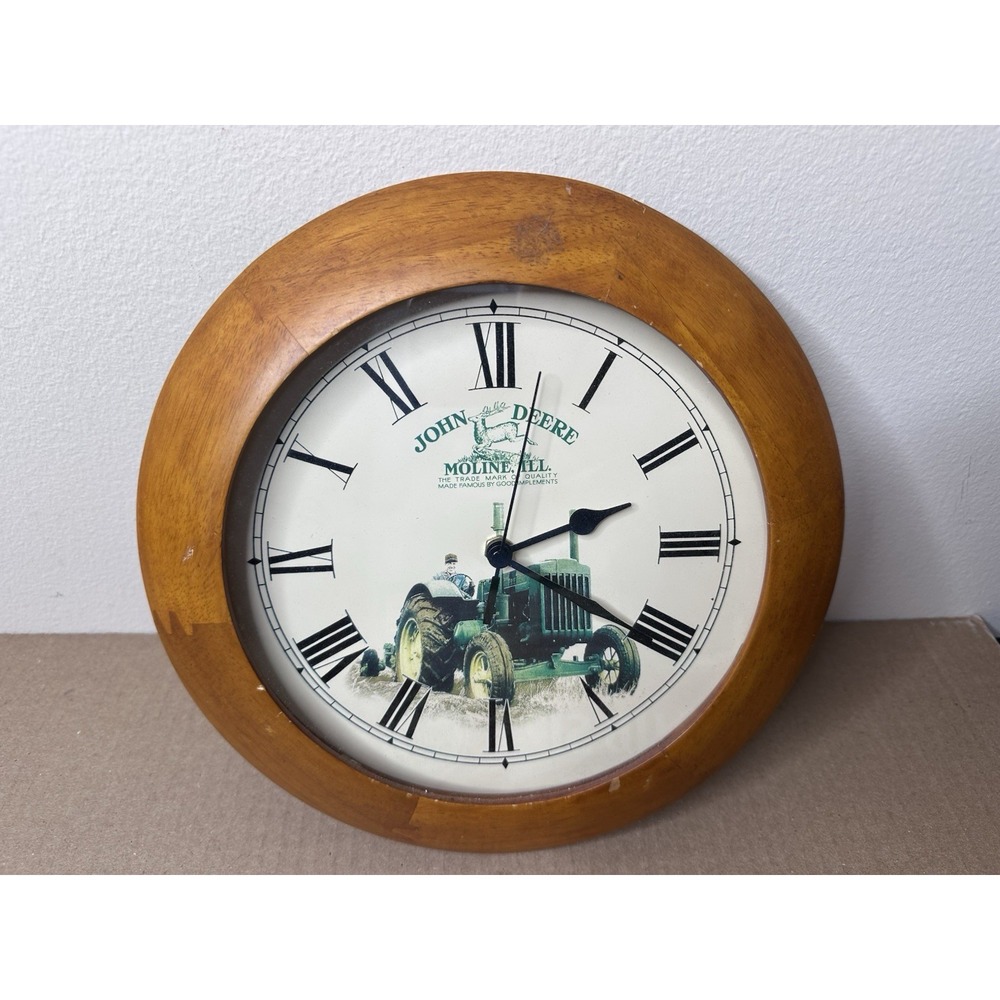 John Deere Tractor Wall Clock 10” Wooden Tested And Working